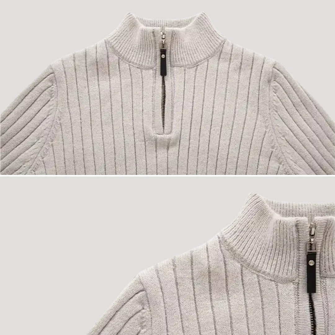 Men’s Ribbed Knit Sweater – Half Zip – Smart Winter Style