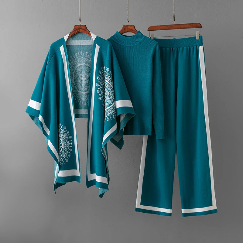 3-Piece Knit Set – Soft Ribbed Fabric – Casual Lounge Elegance