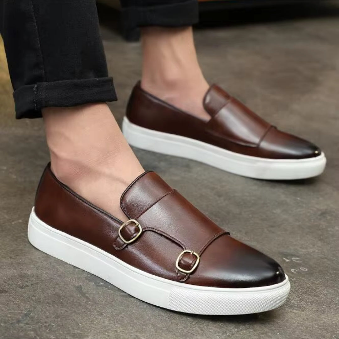 Men’s Leather Loafers – Double Buckle – Smart Casual Sneakers