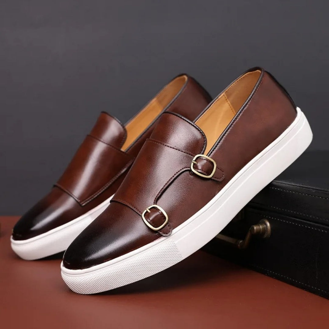 Men’s Leather Loafers – Double Buckle – Smart Casual Sneakers