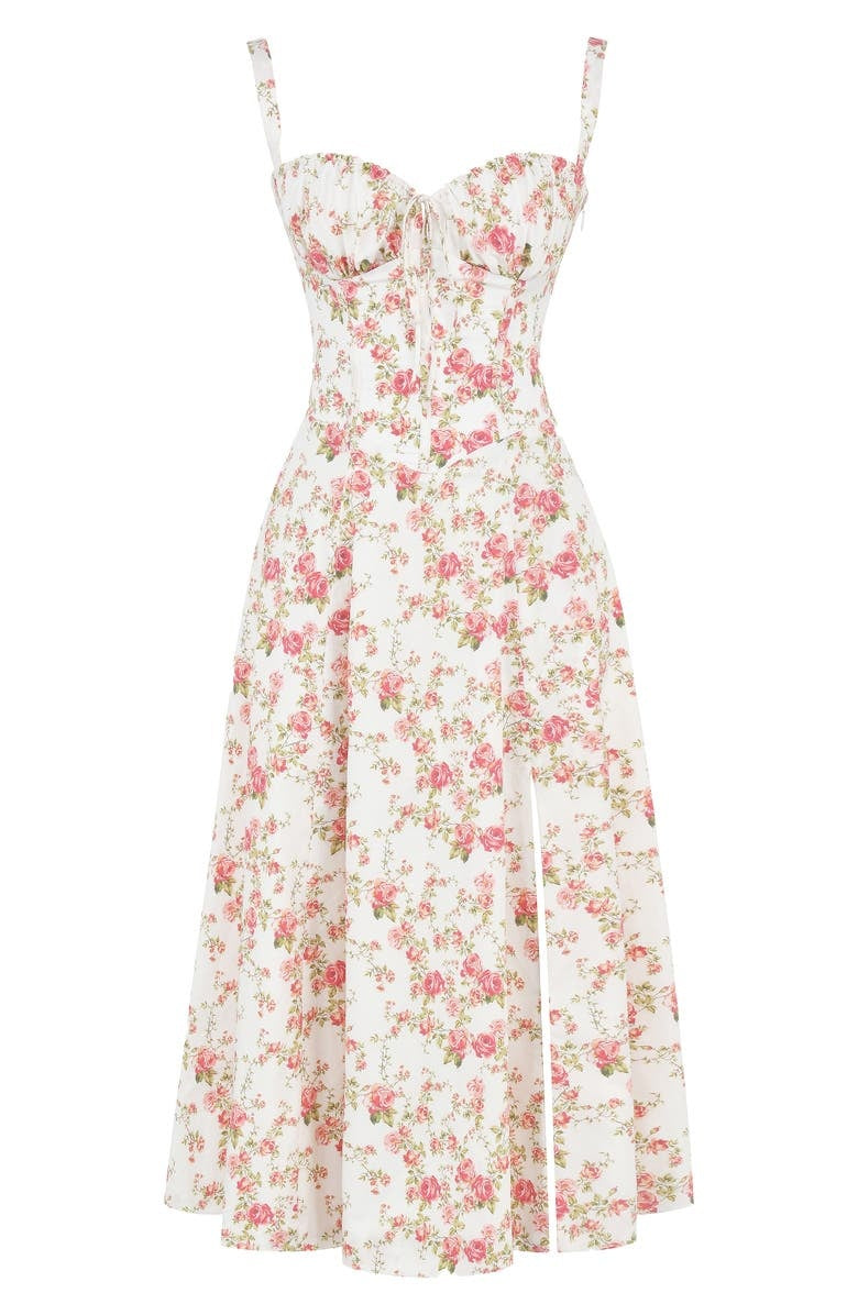 Strapless Midi Dress – Floral Print – Romantic Garden Party Style