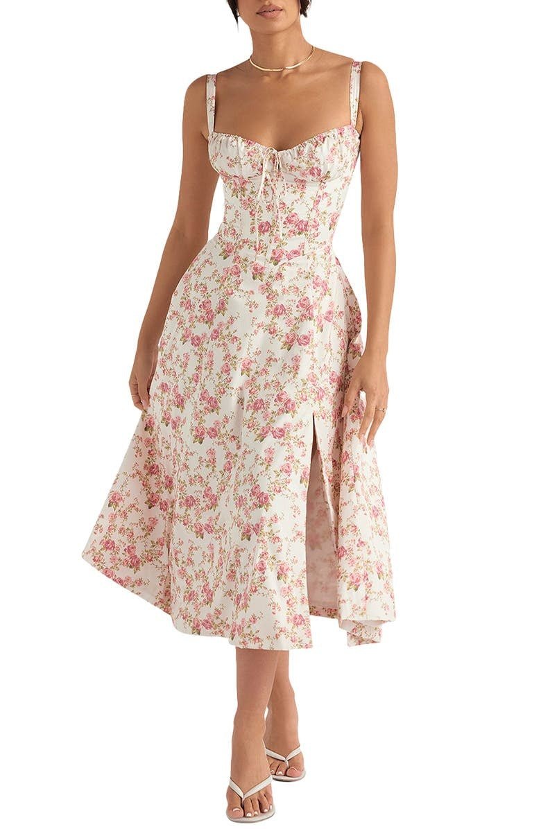 Strapless Midi Dress – Floral Print – Romantic Garden Party Style