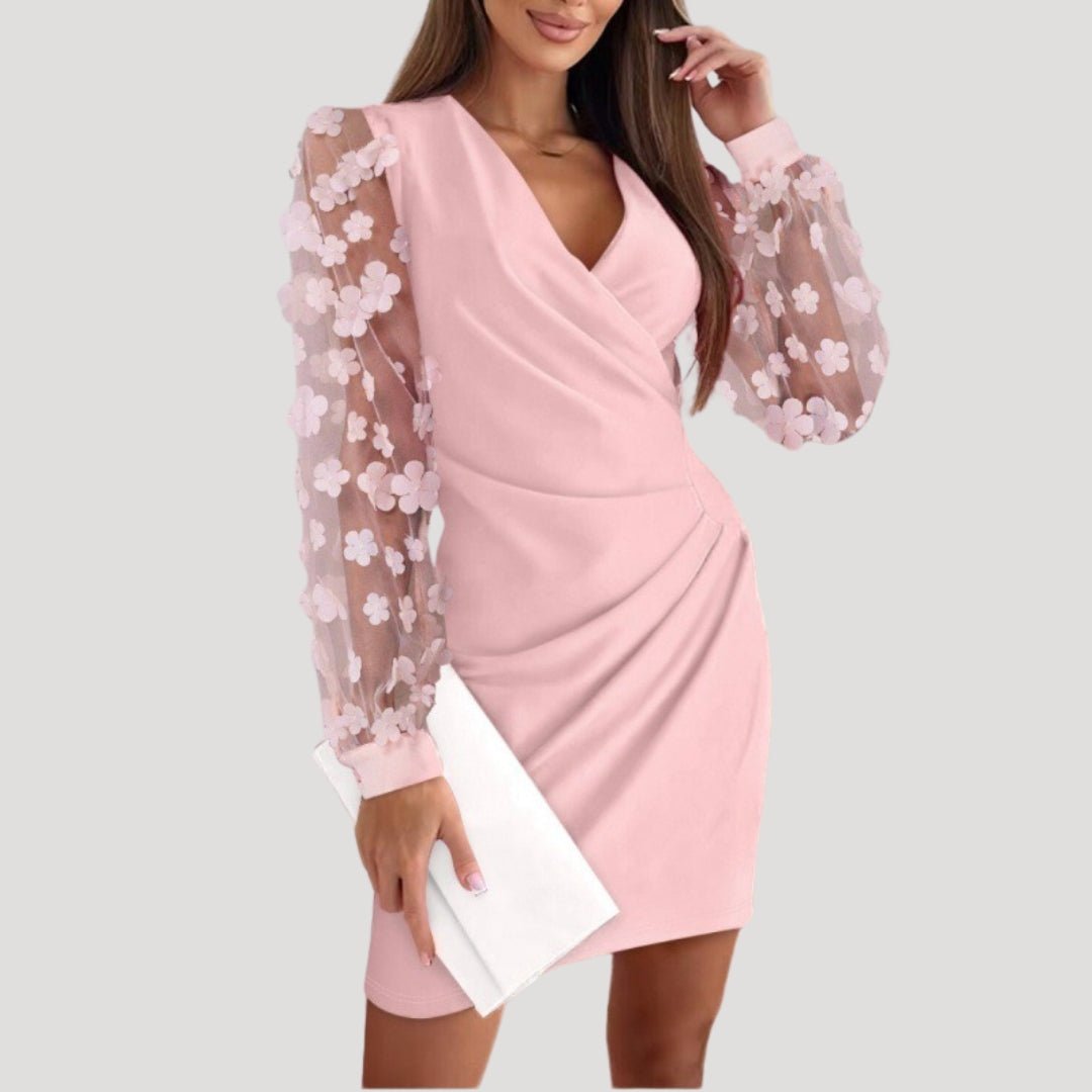 Mini Dress – Sheer Chiffon Sleeves – Elegant Evening Wrap Style