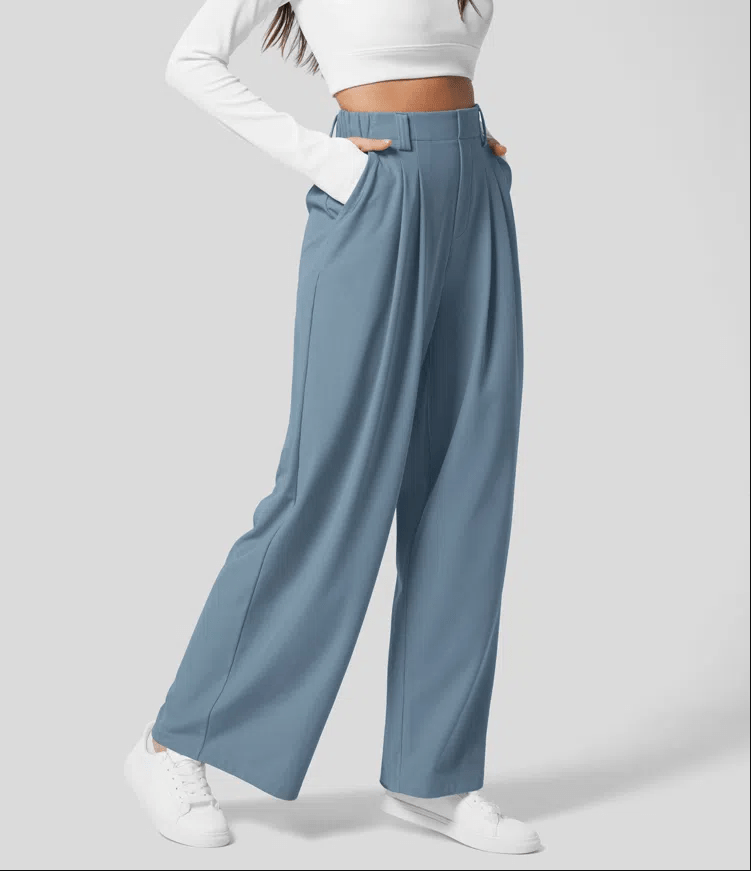 Wide-Leg Pants – High Waist Fit – Bold Cobalt Blue Comfort