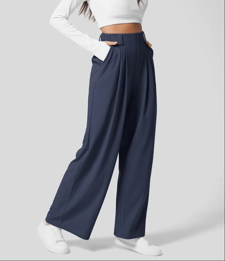 Wide-Leg Pants – High Waist Fit – Bold Cobalt Blue Comfort