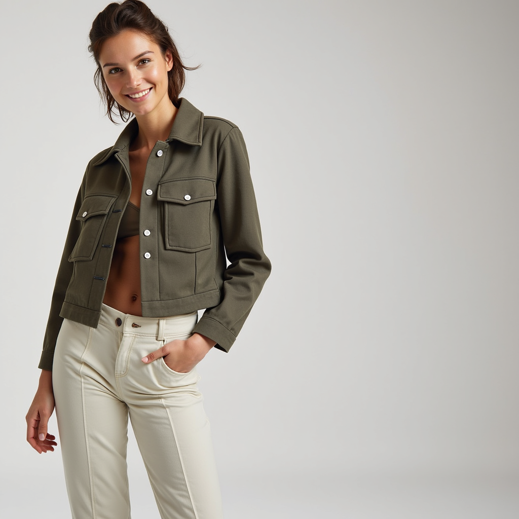 Veste utilitaire – Mélange de laine court – Style urbain décontracté