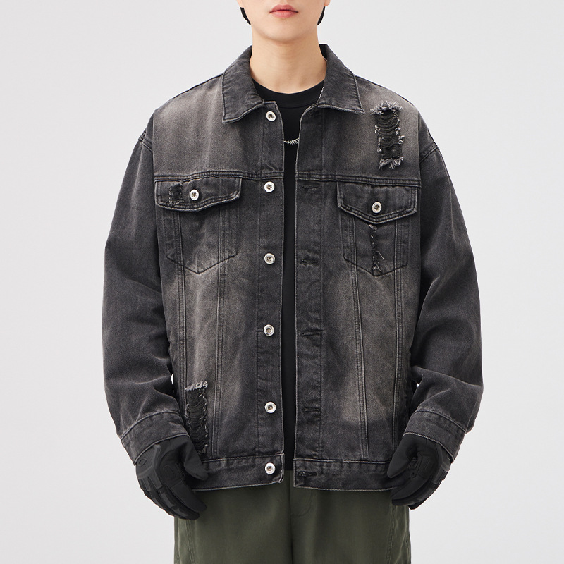 Men’s Denim Jacket – Vintage Wash – Distressed Streetwear Look