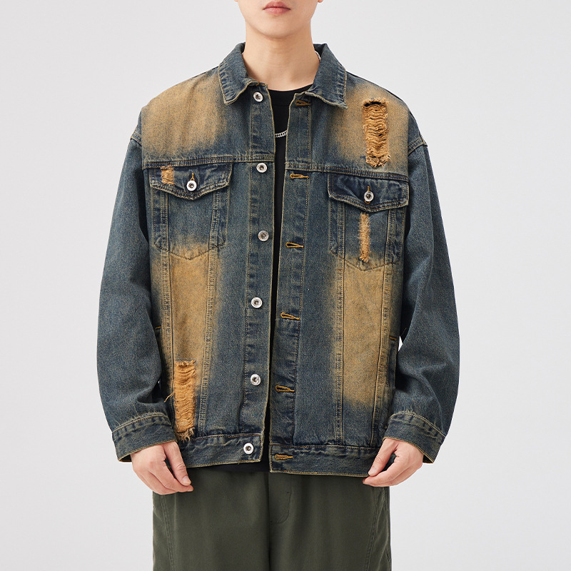 Men’s Denim Jacket – Vintage Wash – Distressed Streetwear Look