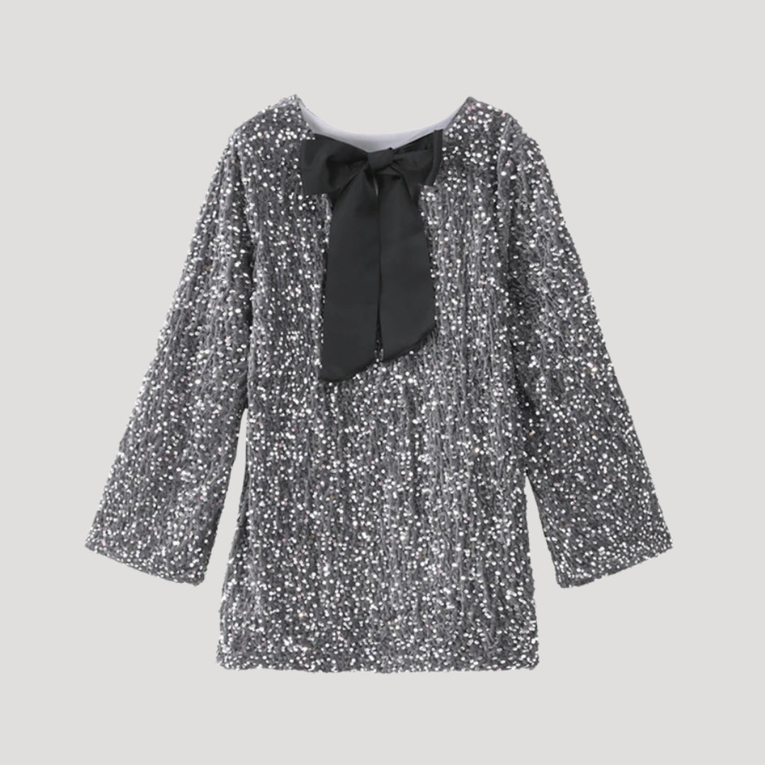 Sequin Mini Dress – Satin Bow Detail – Glam Party Statement