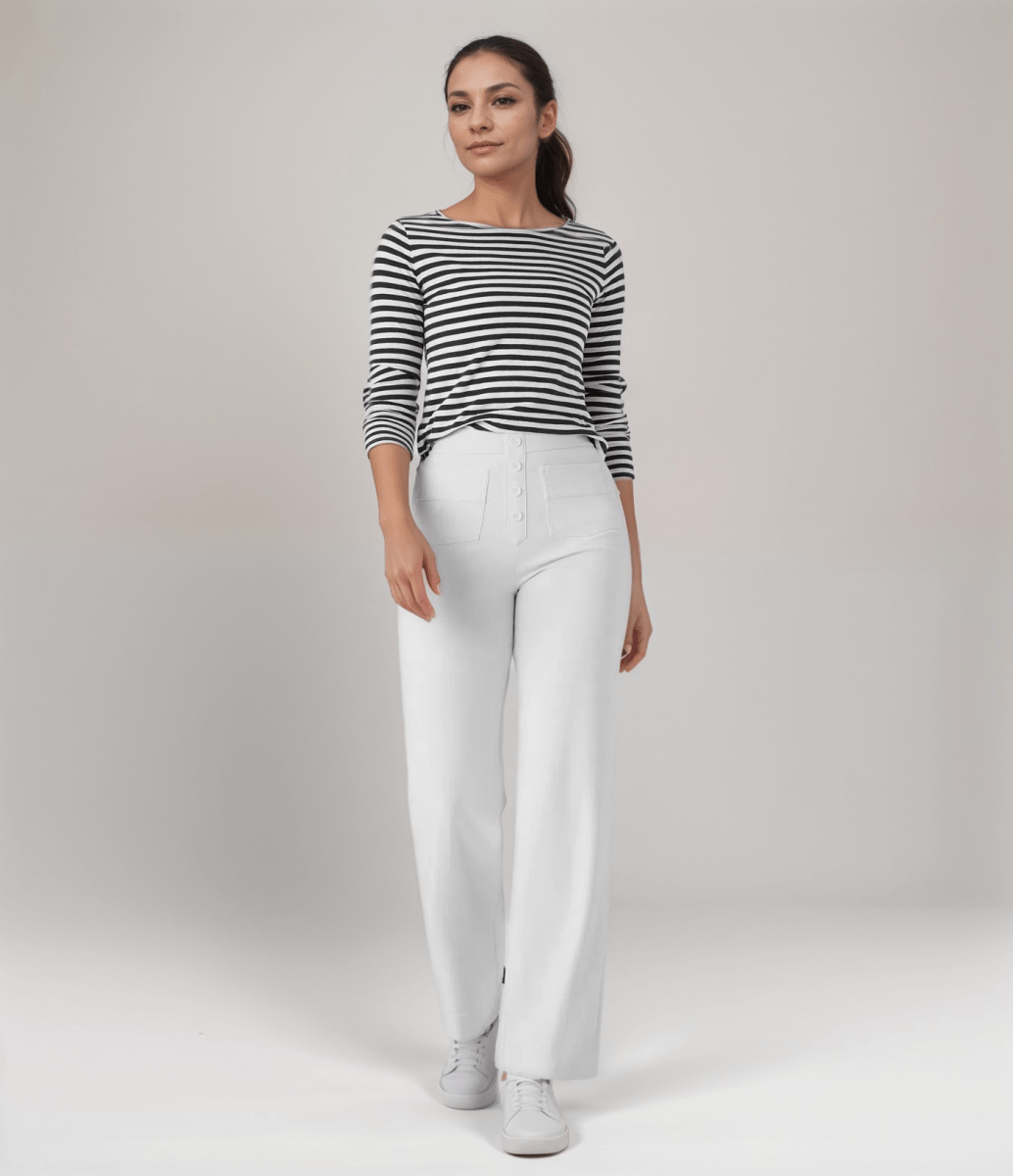 High-Waisted Pants – Button Front – Soft Pink Casual Style