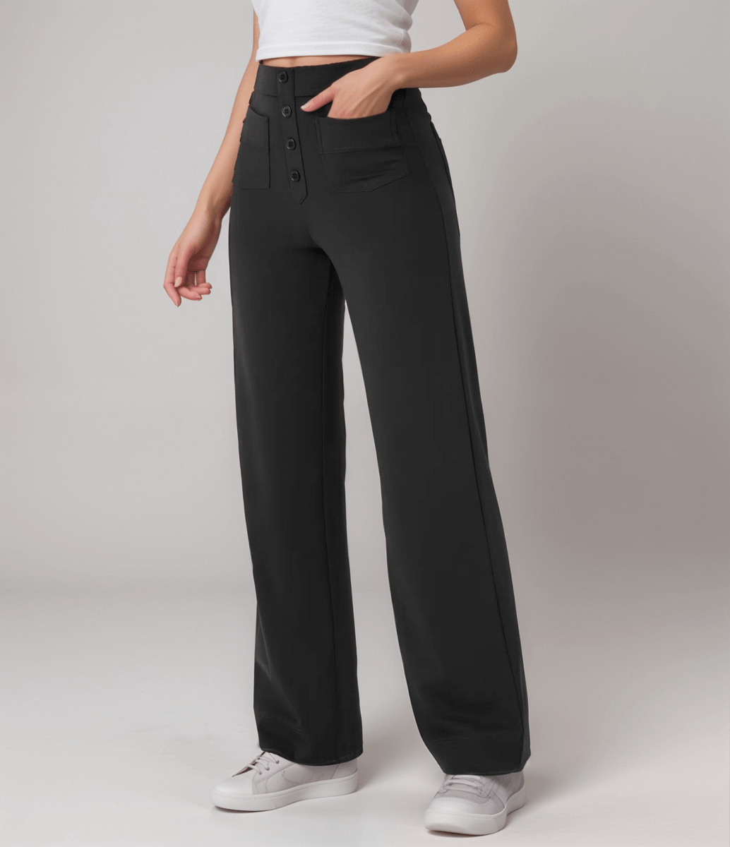 High-Waisted Pants – Button Front – Soft Pink Casual Style