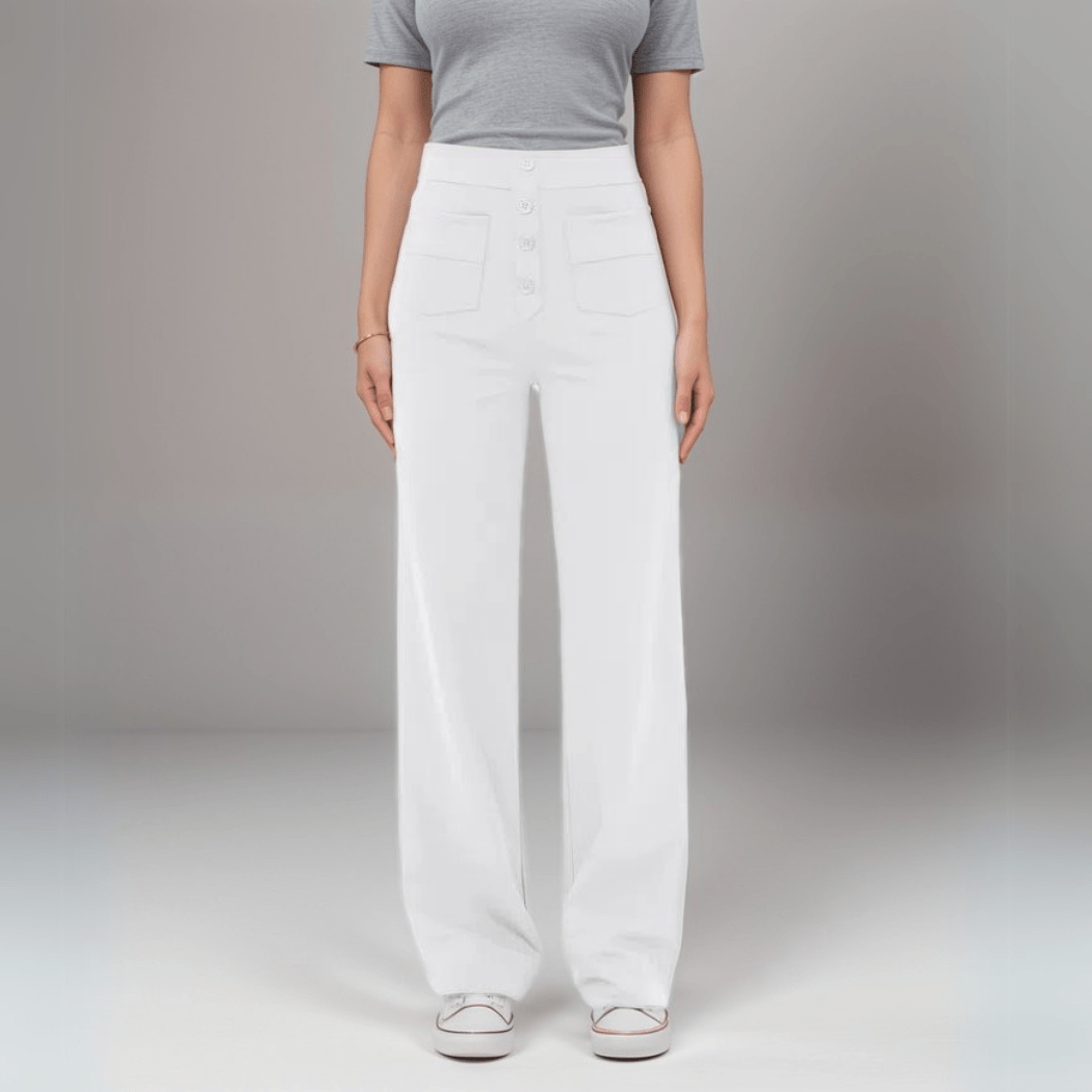 High-Waisted Pants – Button Front – Soft Pink Casual Style