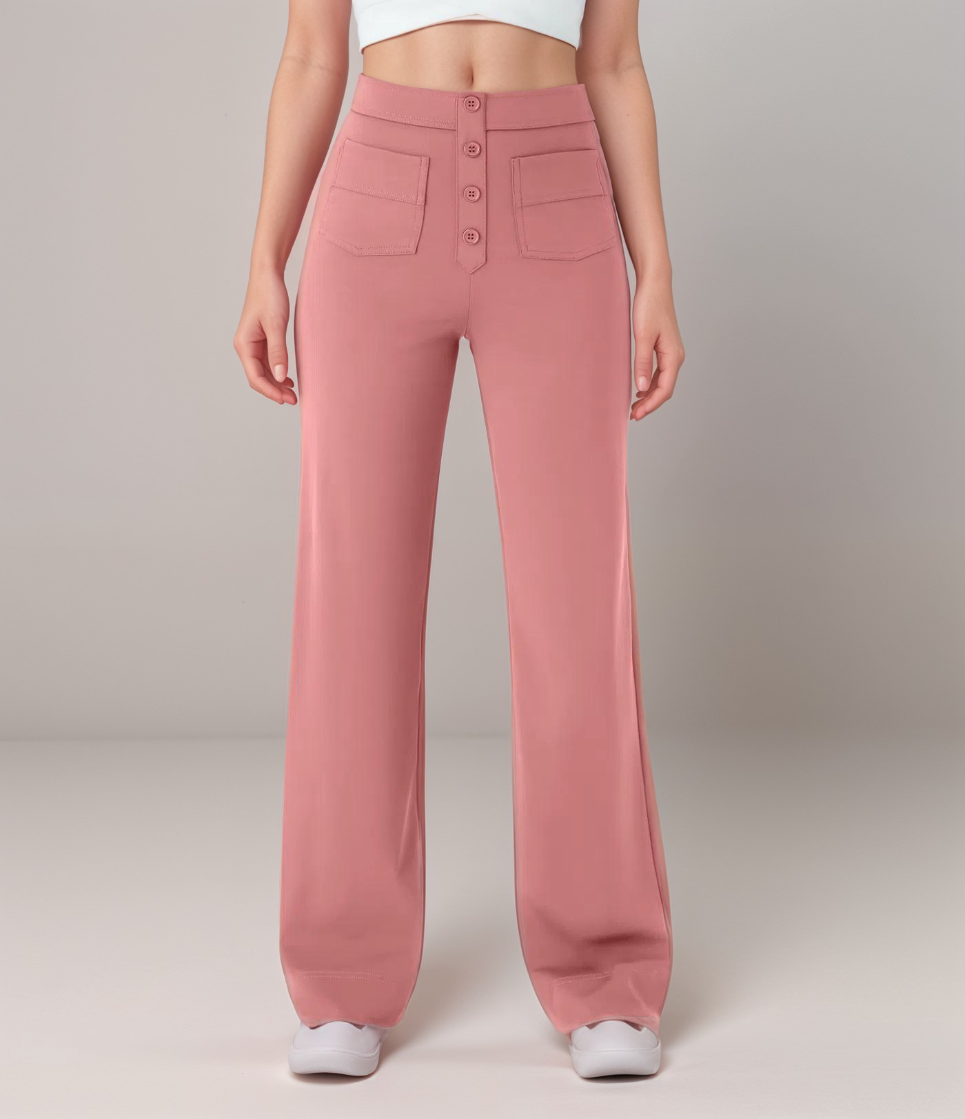 High-Waisted Pants – Button Front – Stretch Comfort Fit