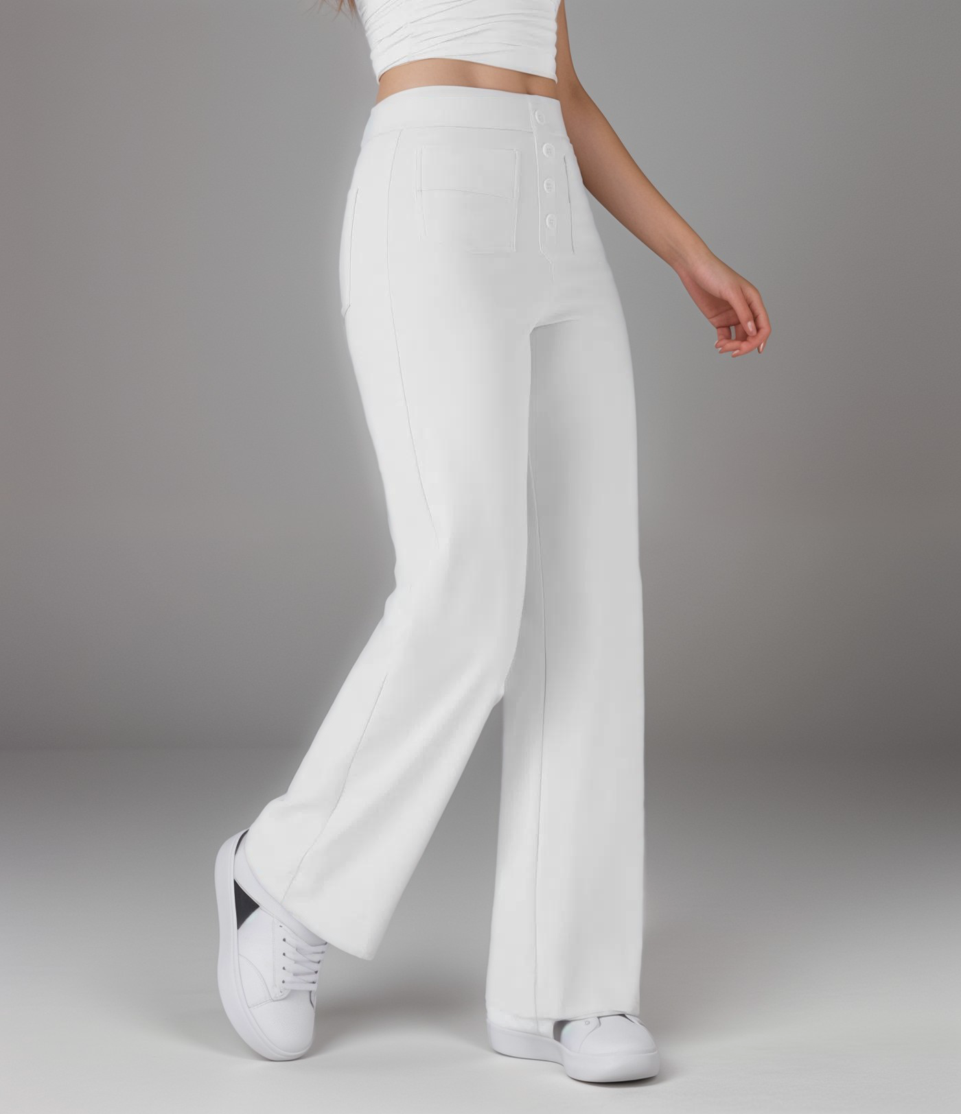 High-Waisted Pants – Button Front – Stretch Comfort Fit