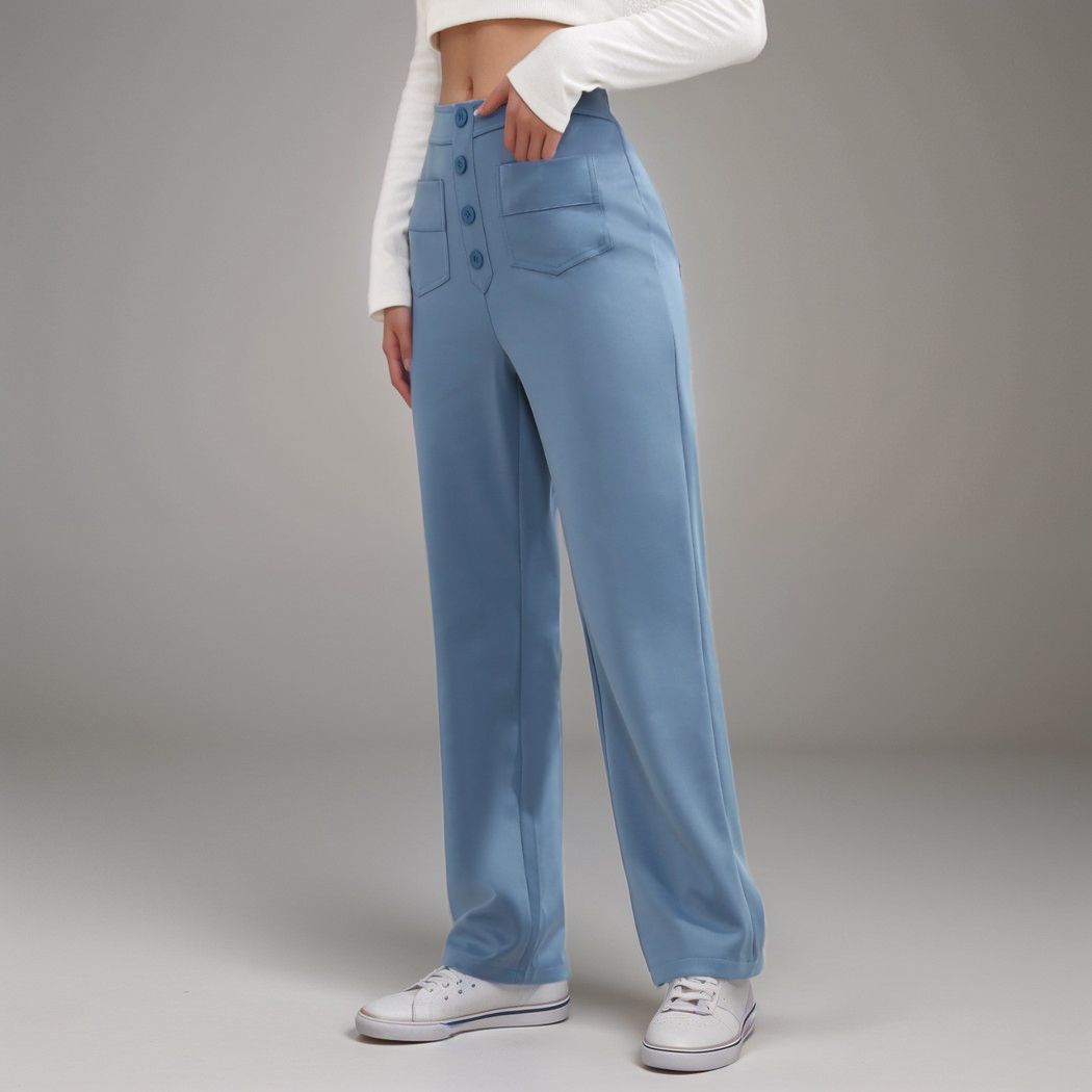 High-Waisted Pants – Button Front – Stretch Comfort Fit