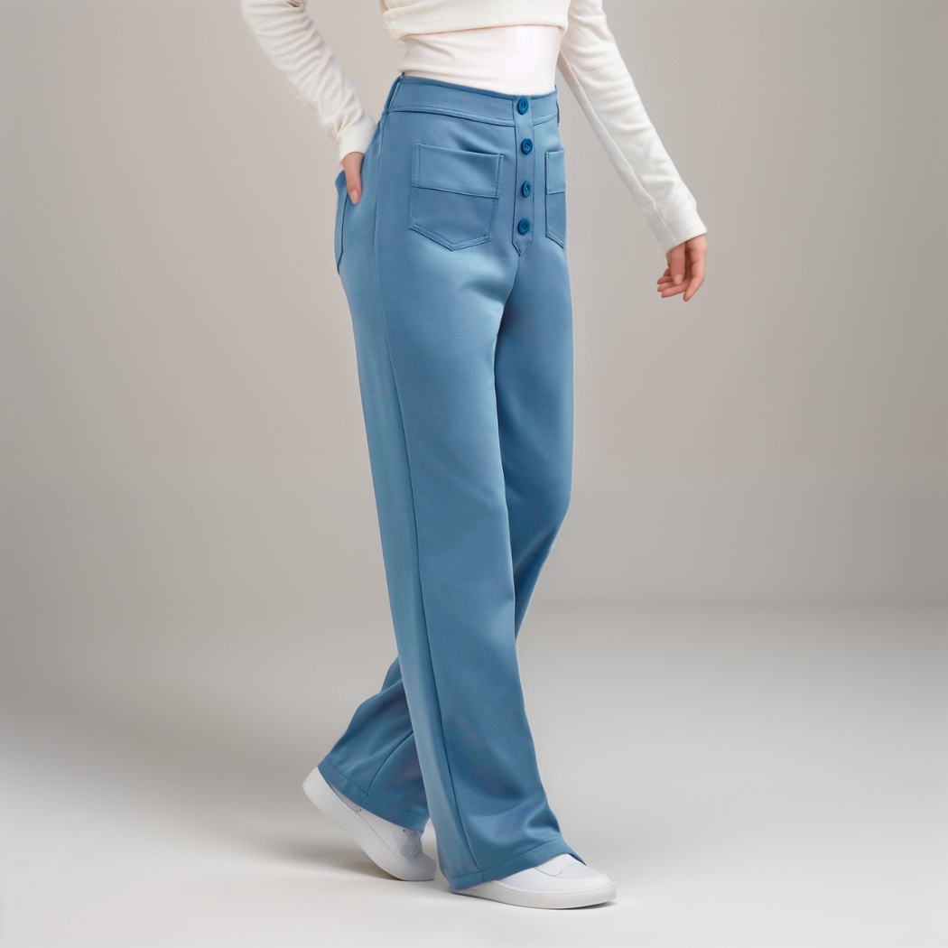 High-Waisted Pants – Button Front – Stretch Comfort Fit