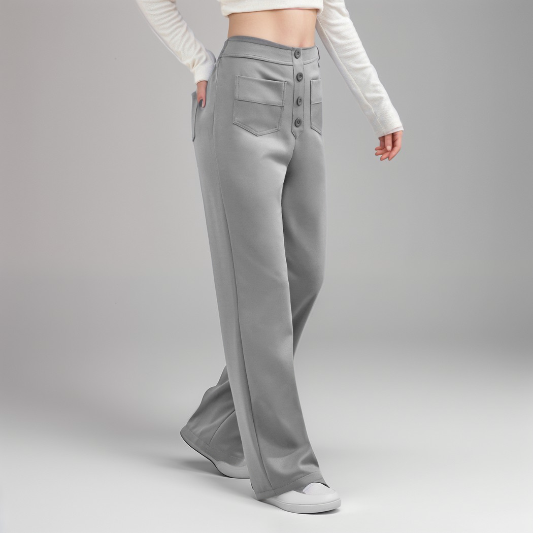 High-Waisted Pants – Button Front – Stretch Comfort Fit
