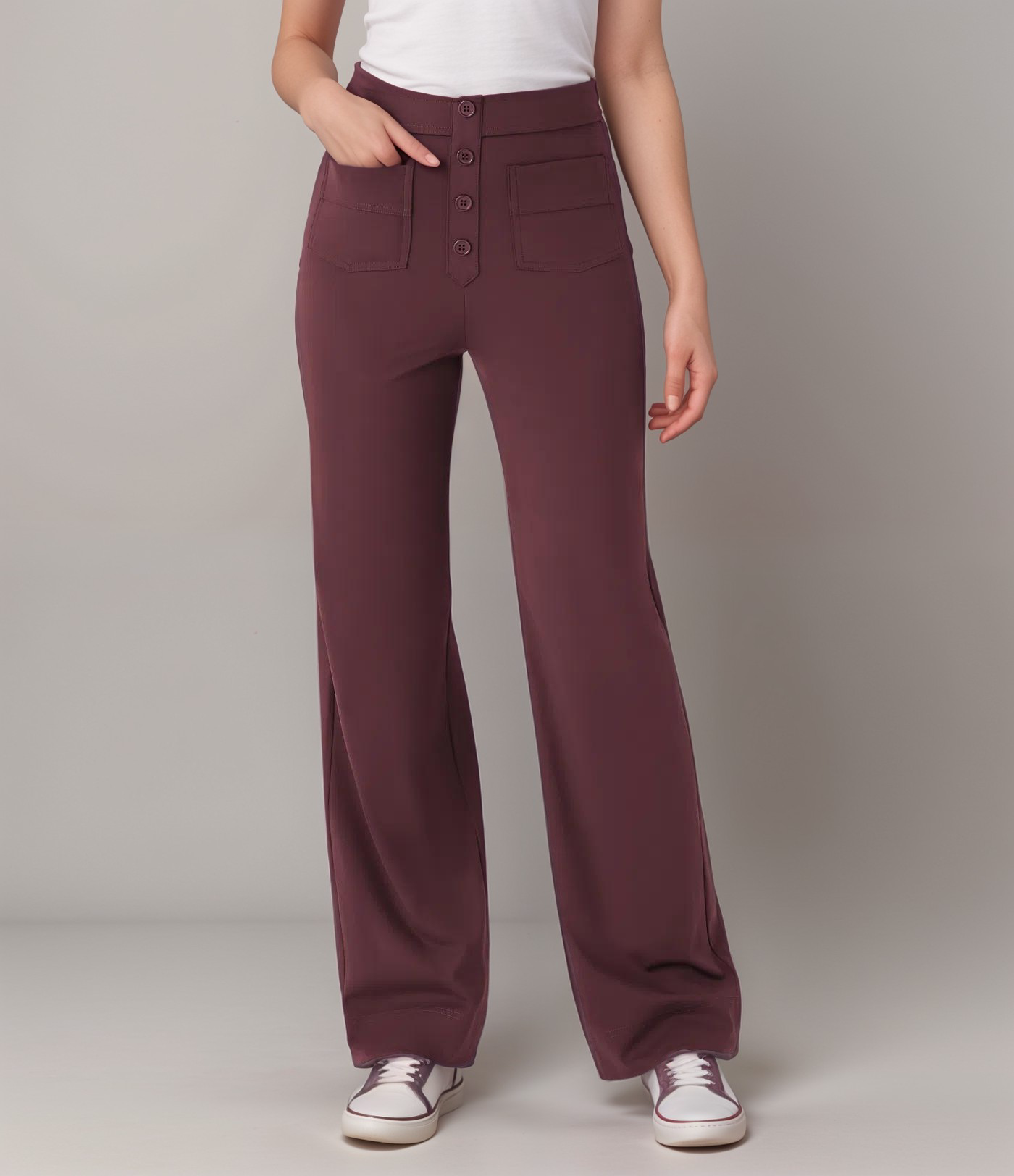 High-Waisted Pants – Button Front – Stretch Comfort Fit