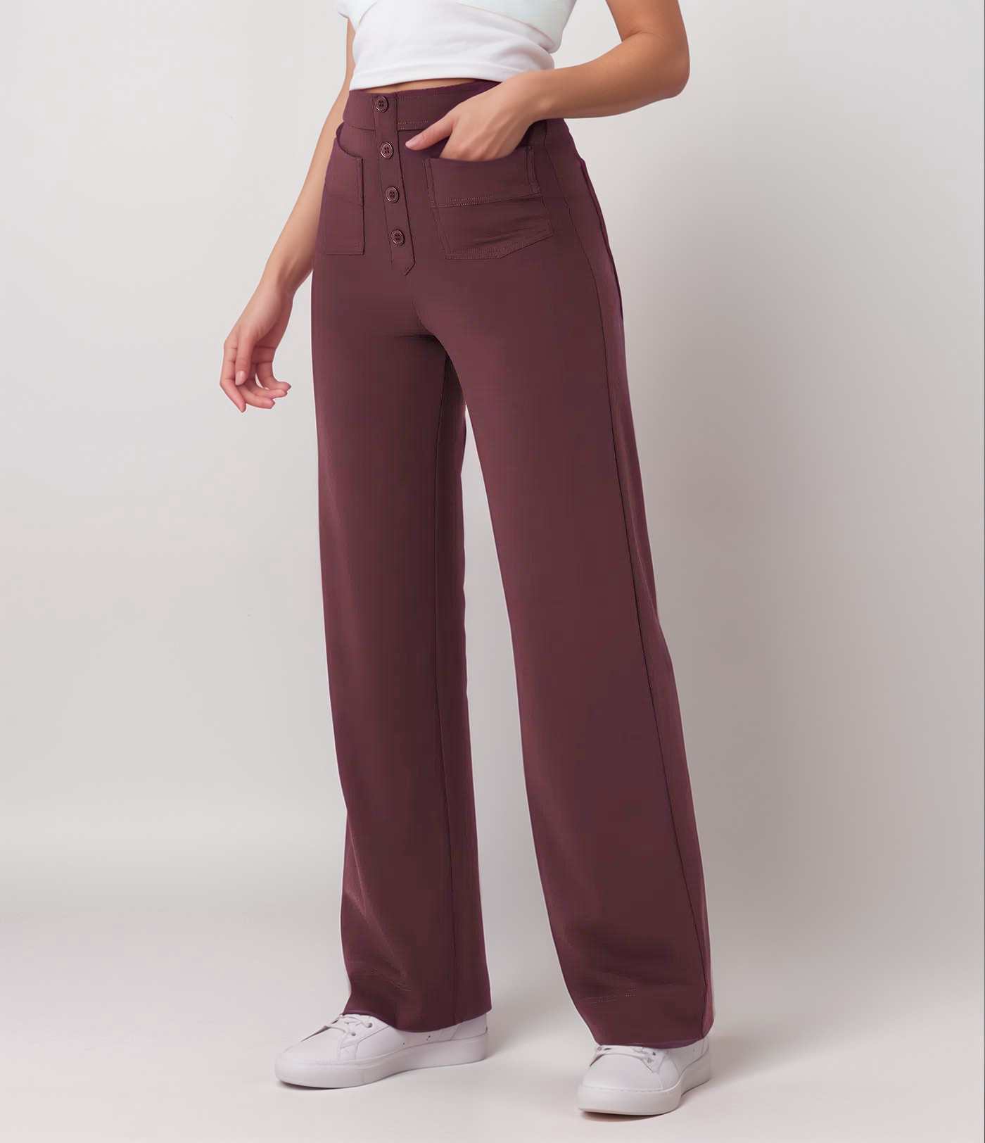 High-Waisted Pants – Button Front – Stretch Comfort Fit