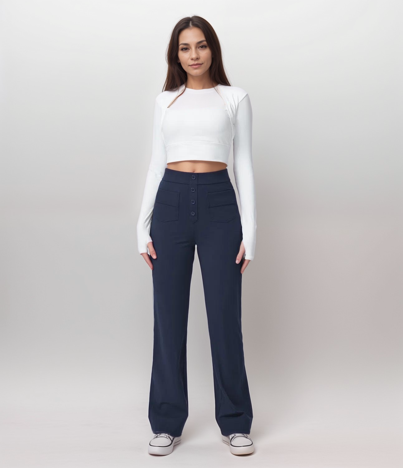 High-Waisted Pants – Button Front – Stretch Comfort Fit