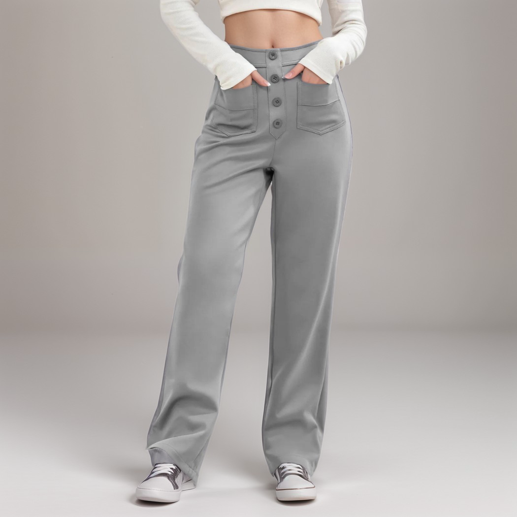 High-Waisted Pants – Button Front – Stretch Comfort Fit