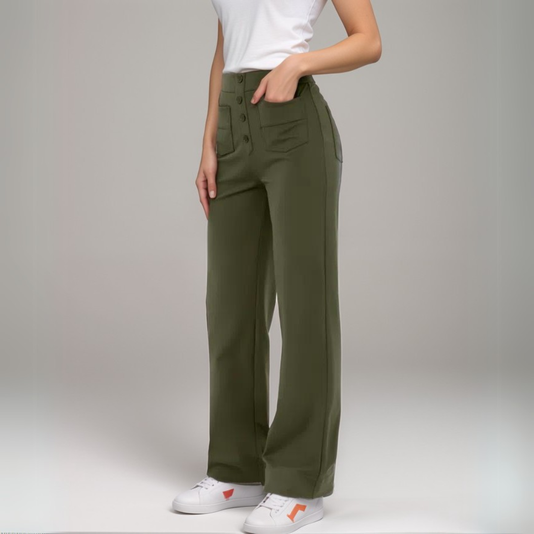 High-Waisted Pants – Button Front – Stretch Comfort Fit