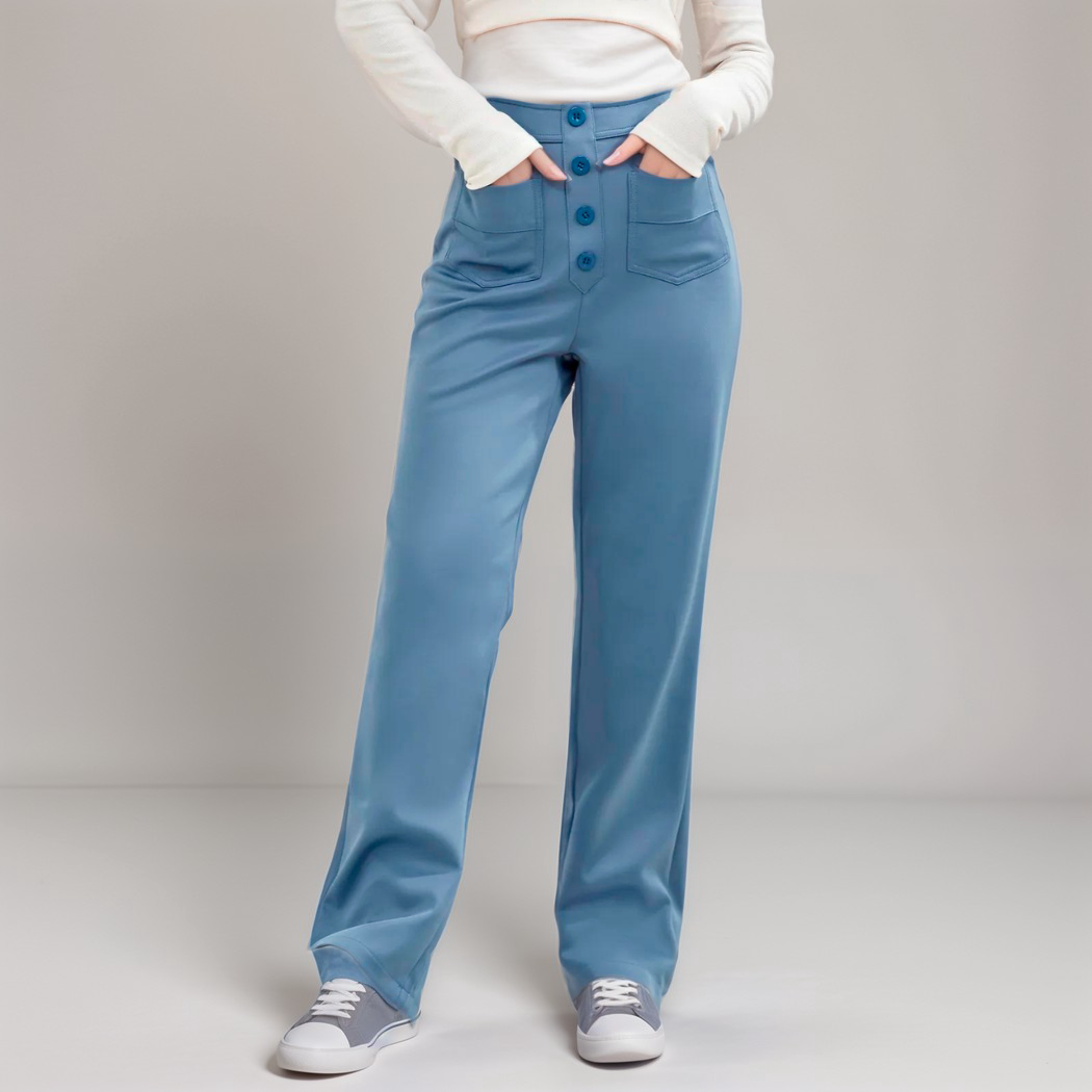 High-Waisted Pants – Button Front – Stretch Comfort Fit