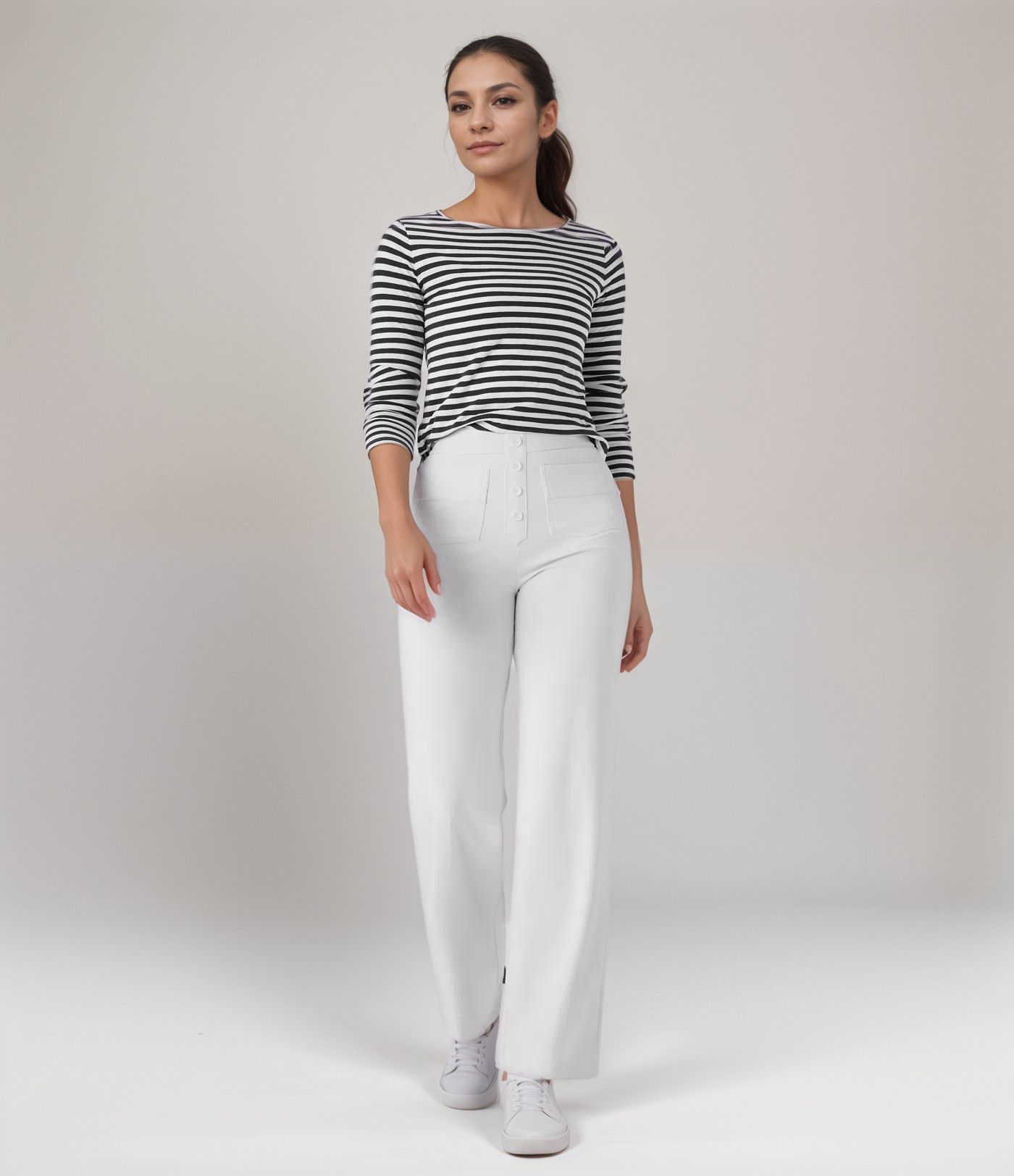 High-Waisted Pants – Button Front – Stretch Comfort Fit