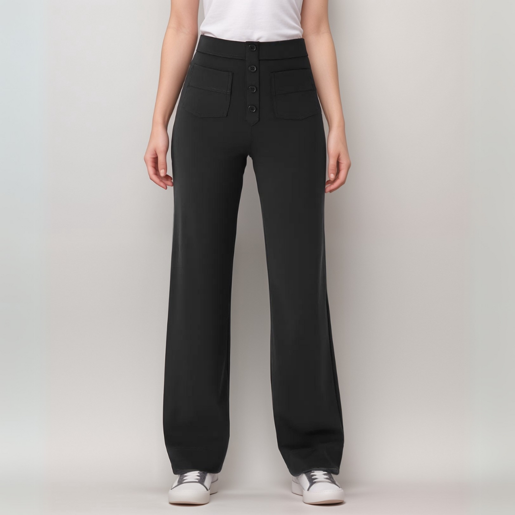 High-Waisted Pants – Button Front – Stretch Comfort Fit