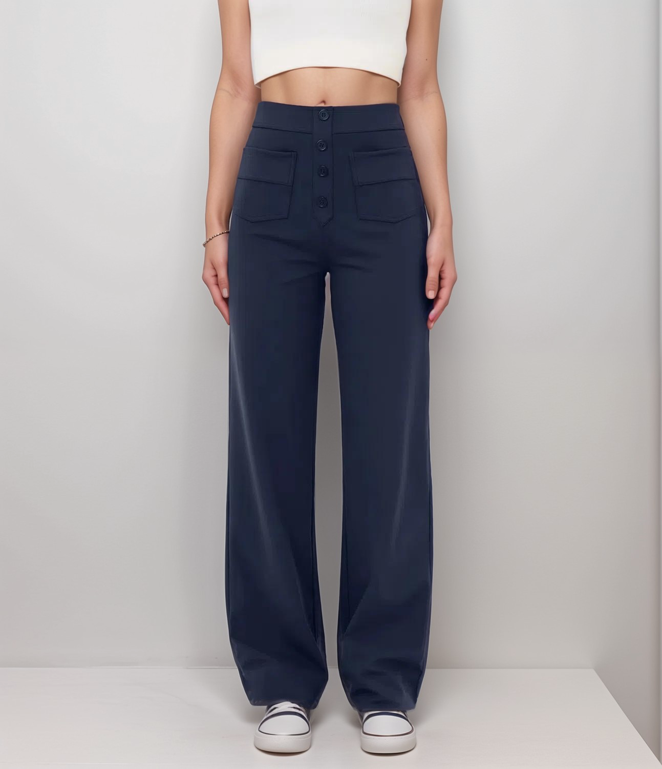 High-Waisted Pants – Button Front – Stretch Comfort Fit