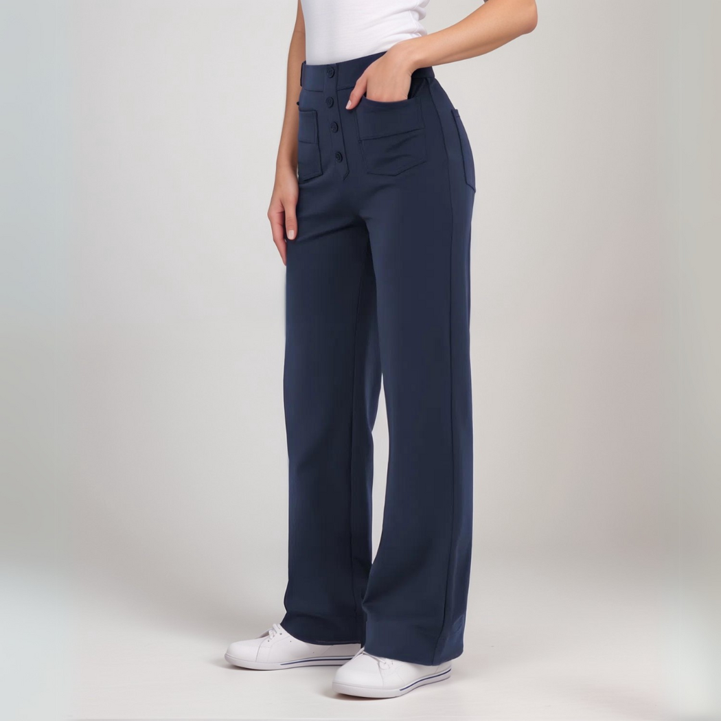 High-Waisted Pants – Button Front – Stretch Comfort Fit