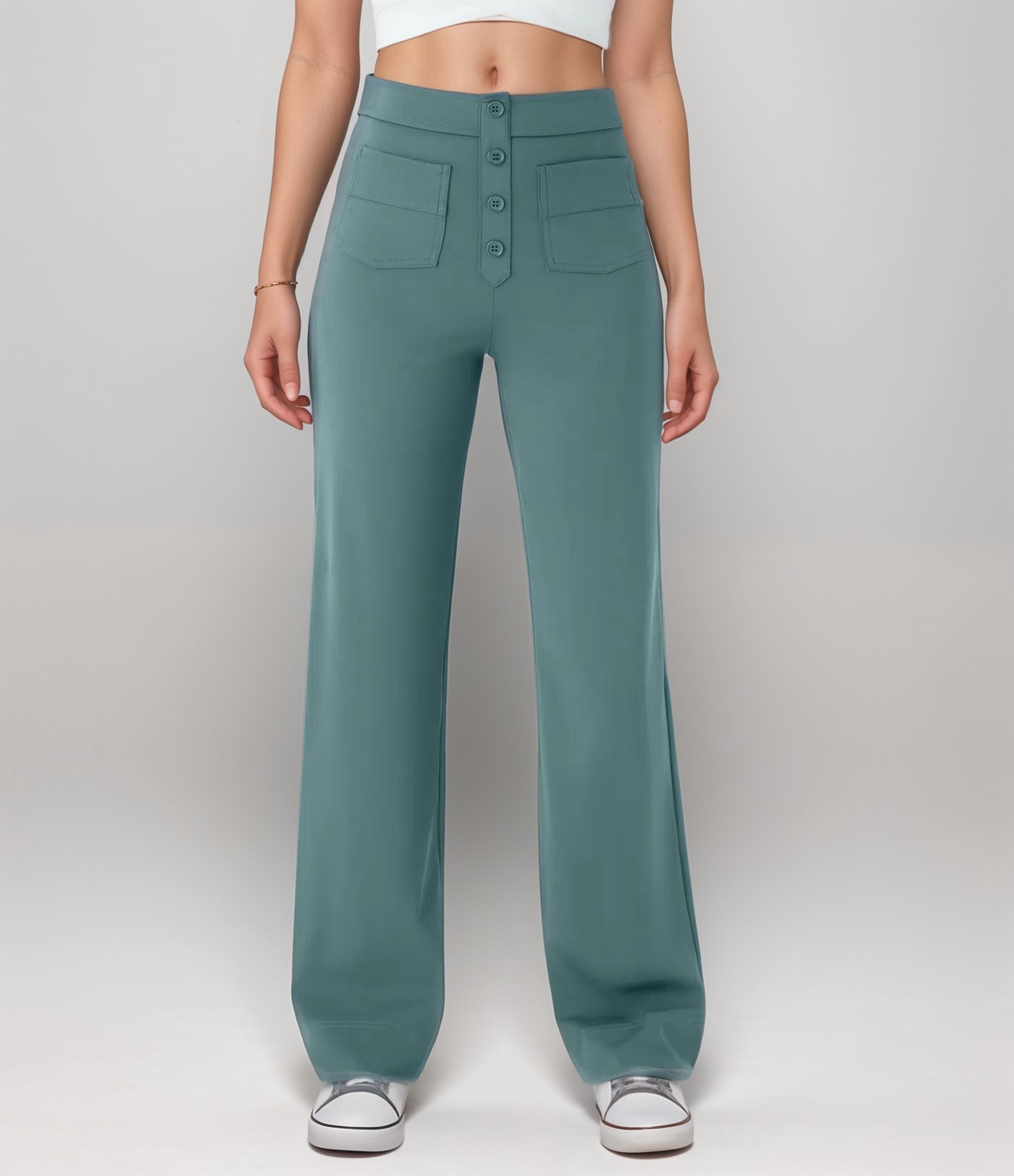 High-Waisted Pants – Button Front – Stretch Comfort Fit