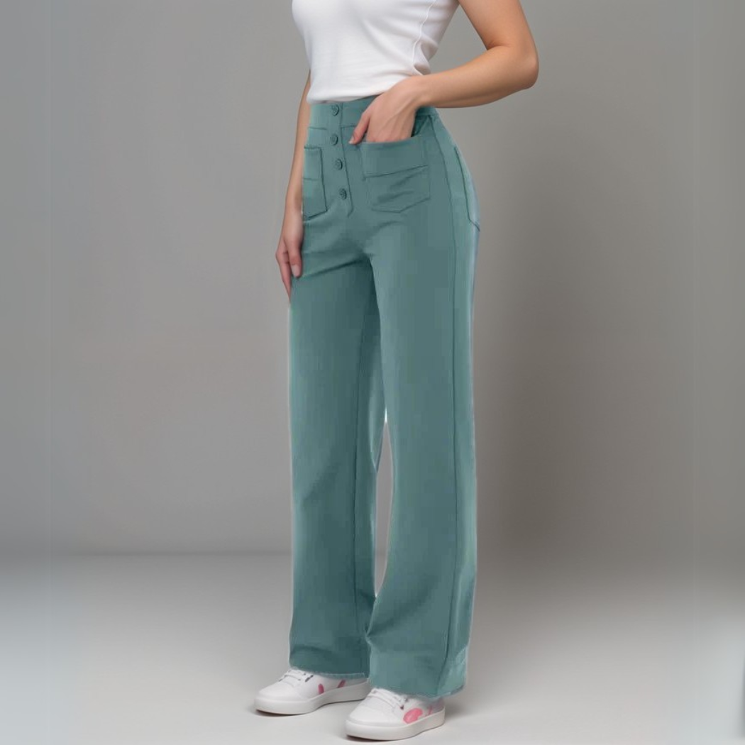 High-Waisted Pants – Button Front – Stretch Comfort Fit