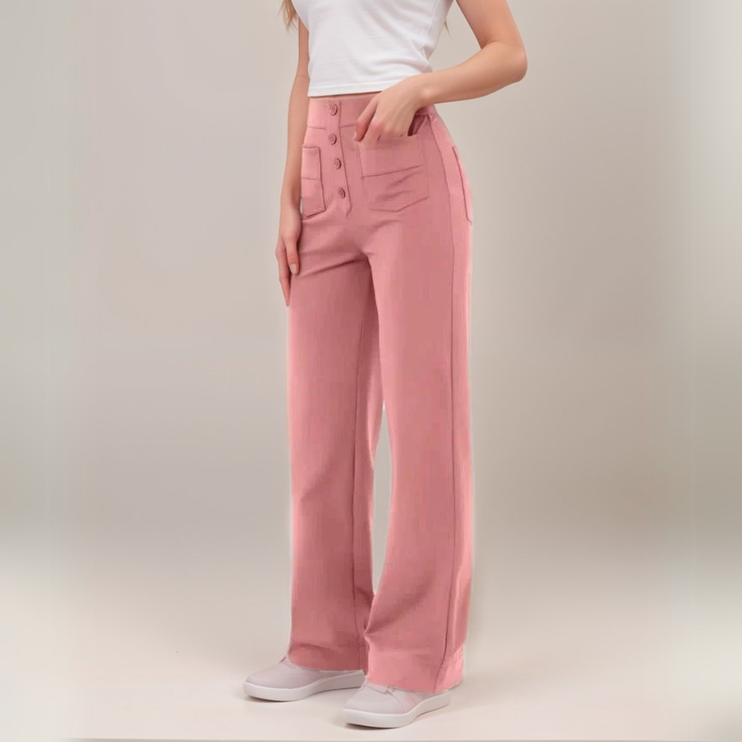 High-Waisted Pants – Button Front – Stretch Comfort Fit