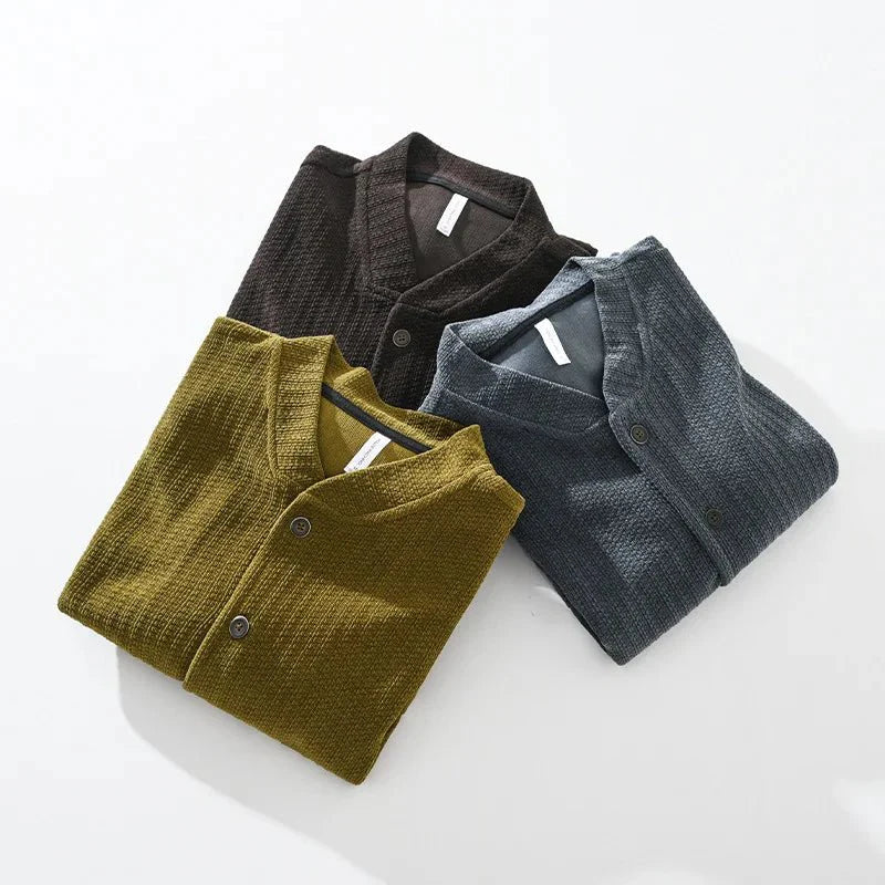 Men’s Ribbed Knit Cardigan – Button-Up – Charcoal Grey Minimal Style