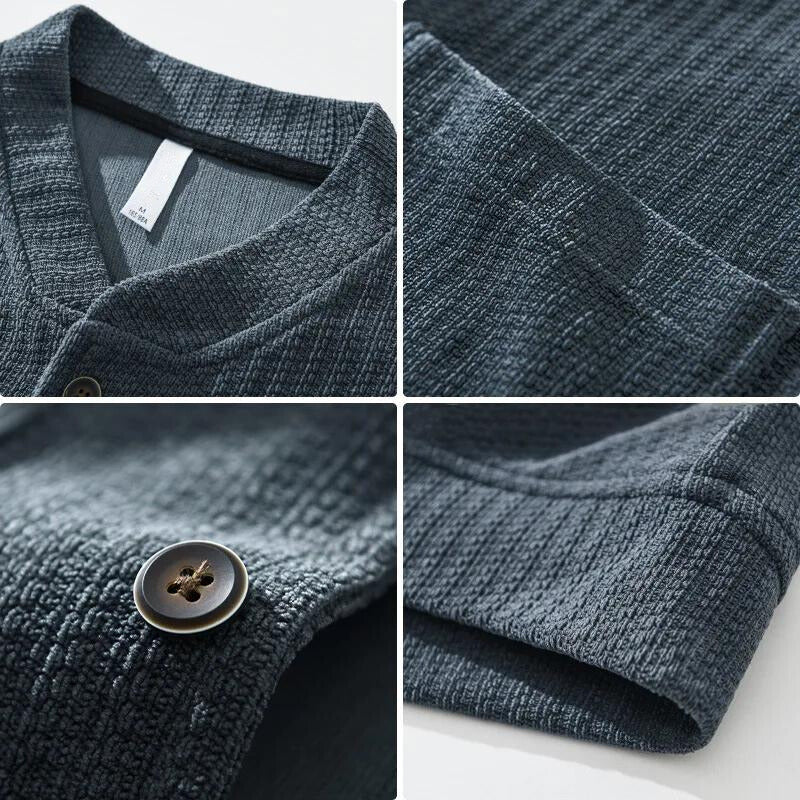 Men’s Ribbed Knit Cardigan – Button-Up – Charcoal Grey Minimal Style