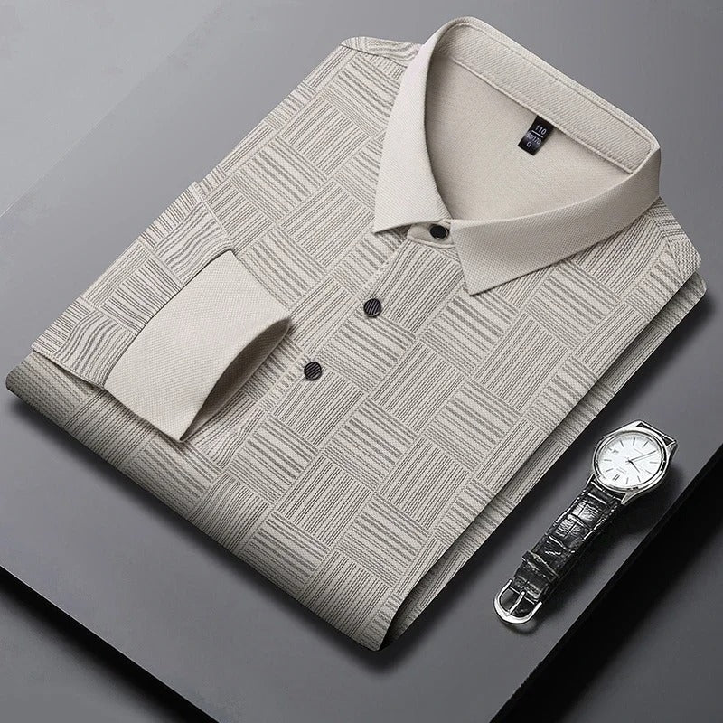 Long Sleeve Polo – Geometric Pattern – Modern Smart Style