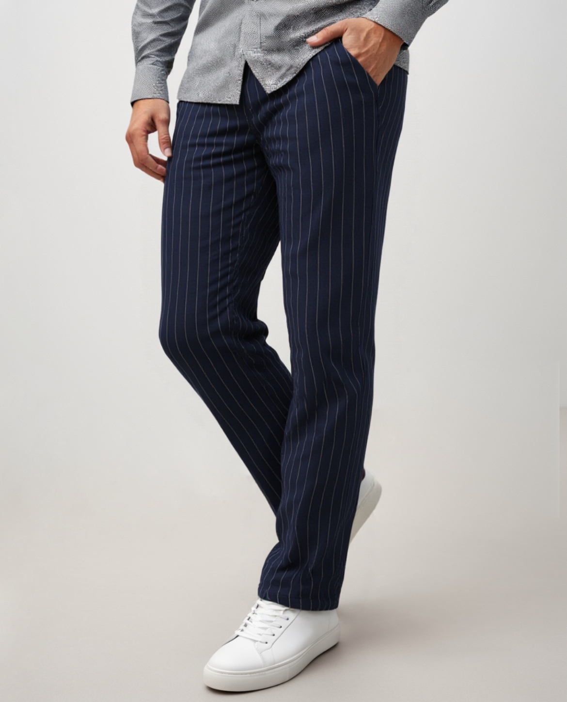 Men's Linen Trousers - Relaxed Fit Striped Linen Pants, Lightweight and Breathable for Casual Summer Style