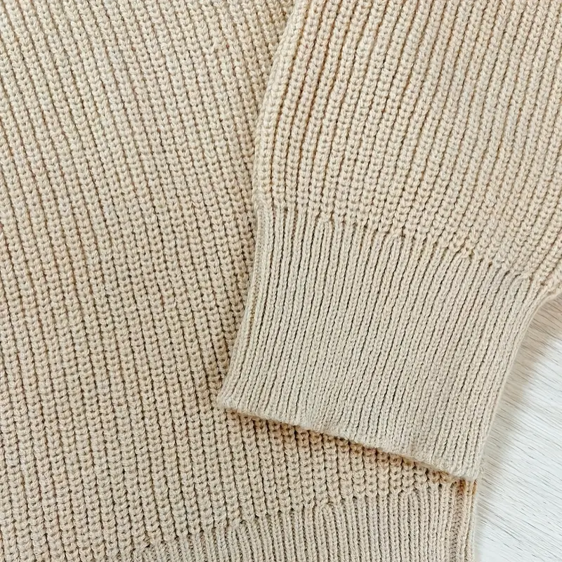 Men's Quarter Zip Sweater - Soft Cotton Knit with Ribbed Texture