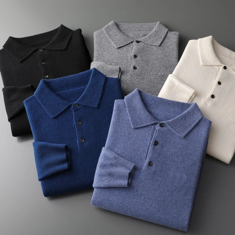 Men’s Merino Wool polo – Button Collar – Casual Smart Look