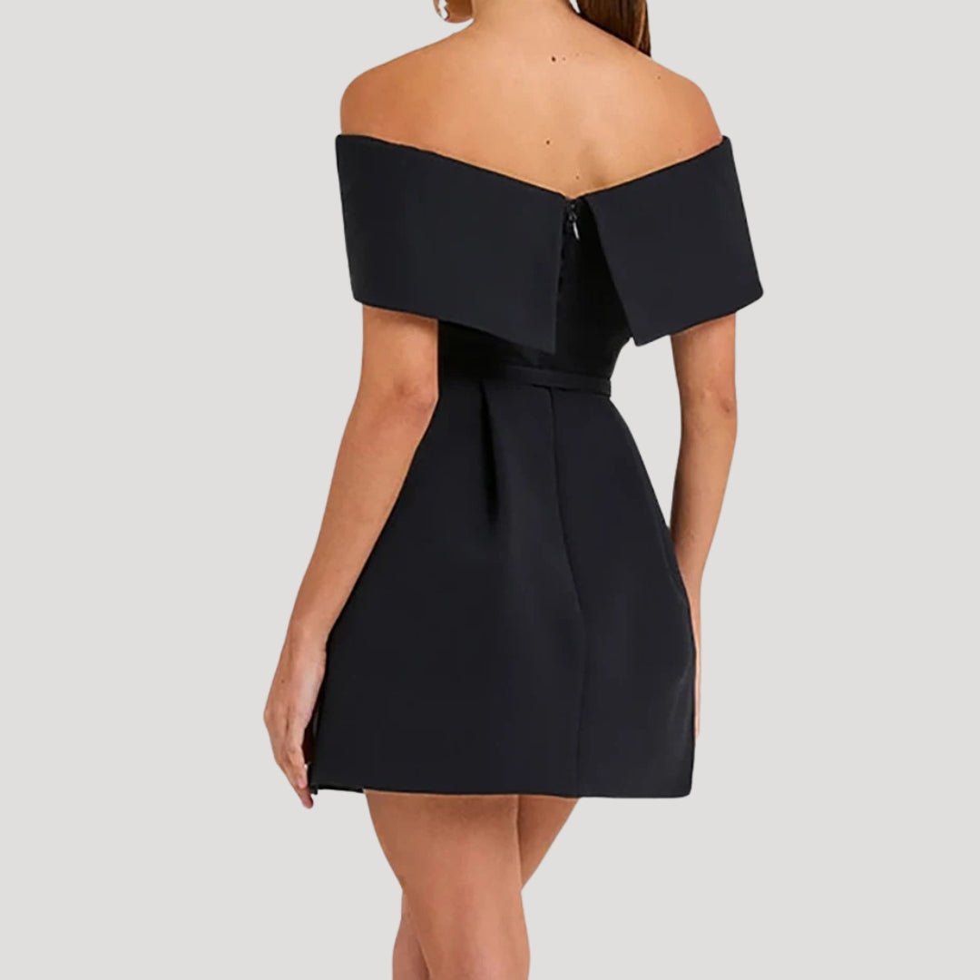 Off-Shoulder Mini Dress – Belted Waist – Elegant Party Style
