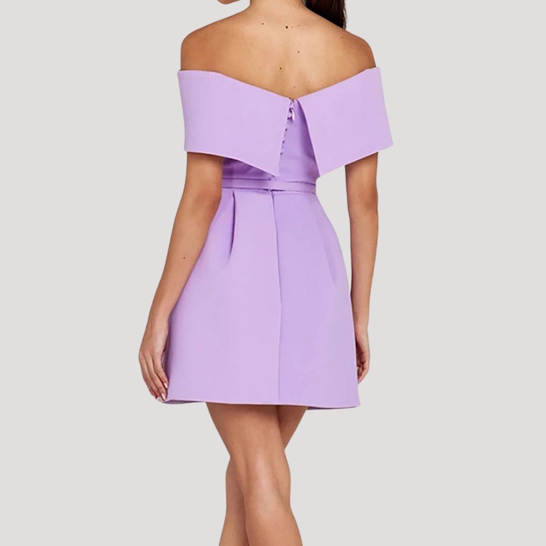 Off-Shoulder Mini Dress – Belted Waist – Elegant Party Style