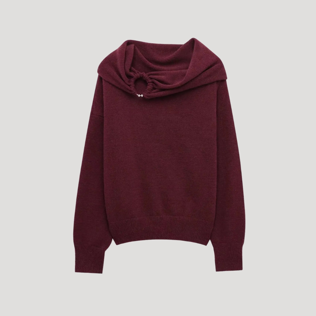 Off-Shoulder Knit Sweater – Ribbed Collar – Feminine Winter Style