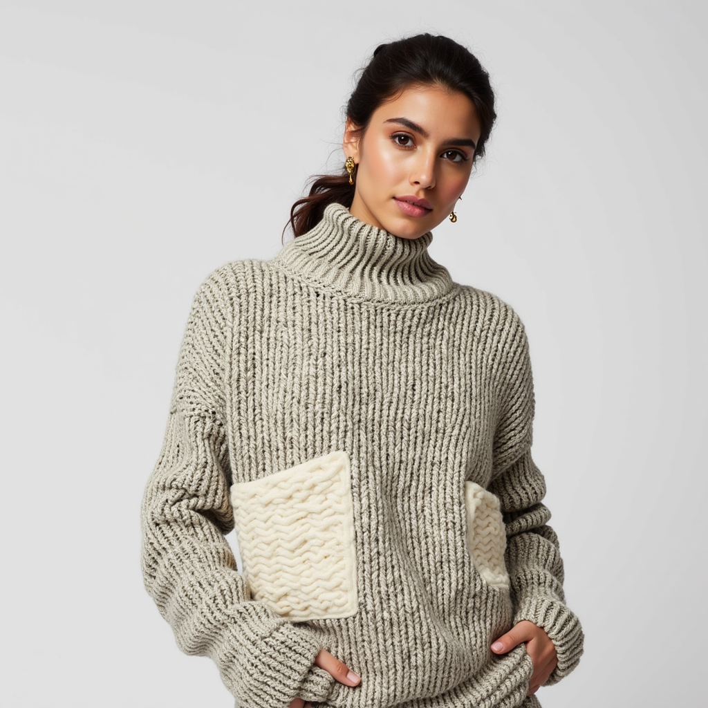 Chunky Knit Sweater – Roll Neck – Cosy Pocket Detail