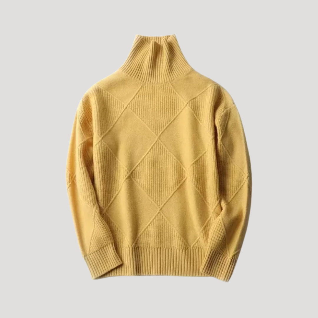 Turtleneck Sweater – Mustard Knit – Diamond Cable Pattern
