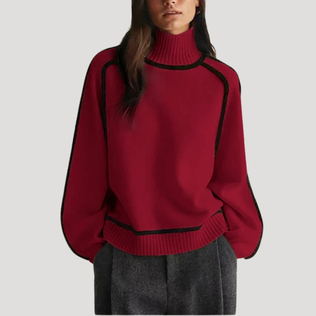 Turtleneck Sweater – Contrast Trim – Elegant Winter Staple