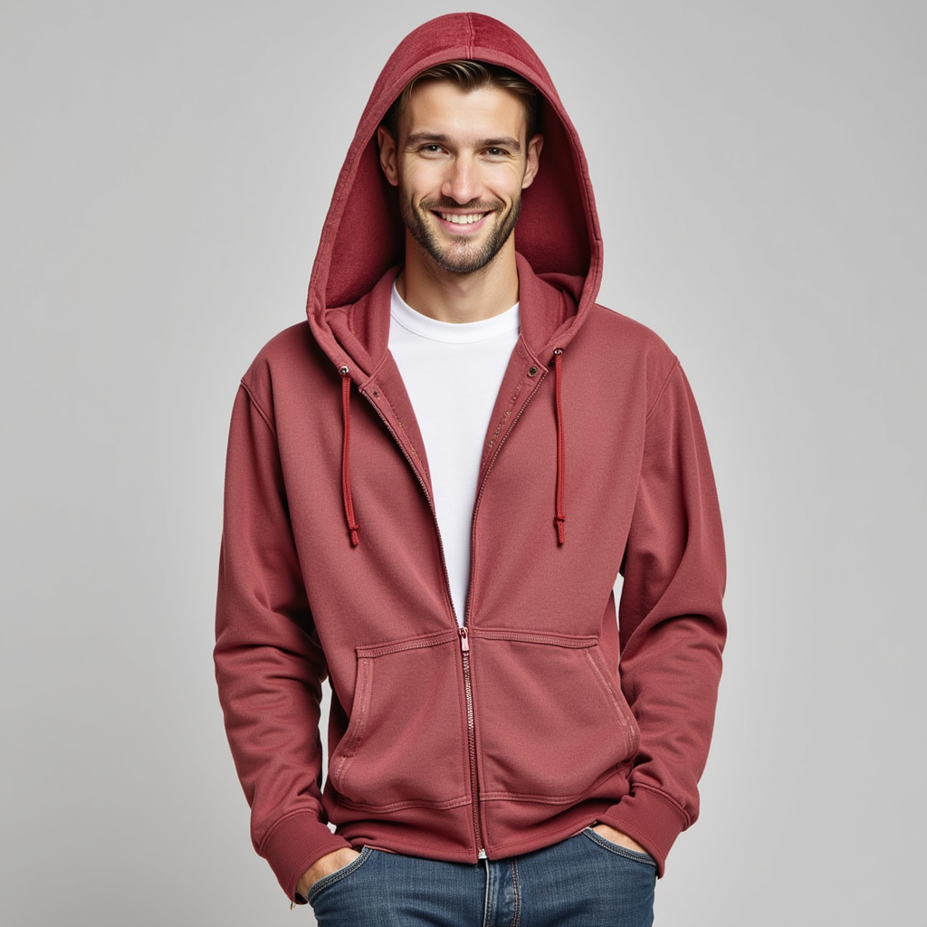 Men’s Zip-Up Hoodie – Vintage Red – Casual Everyday Fit