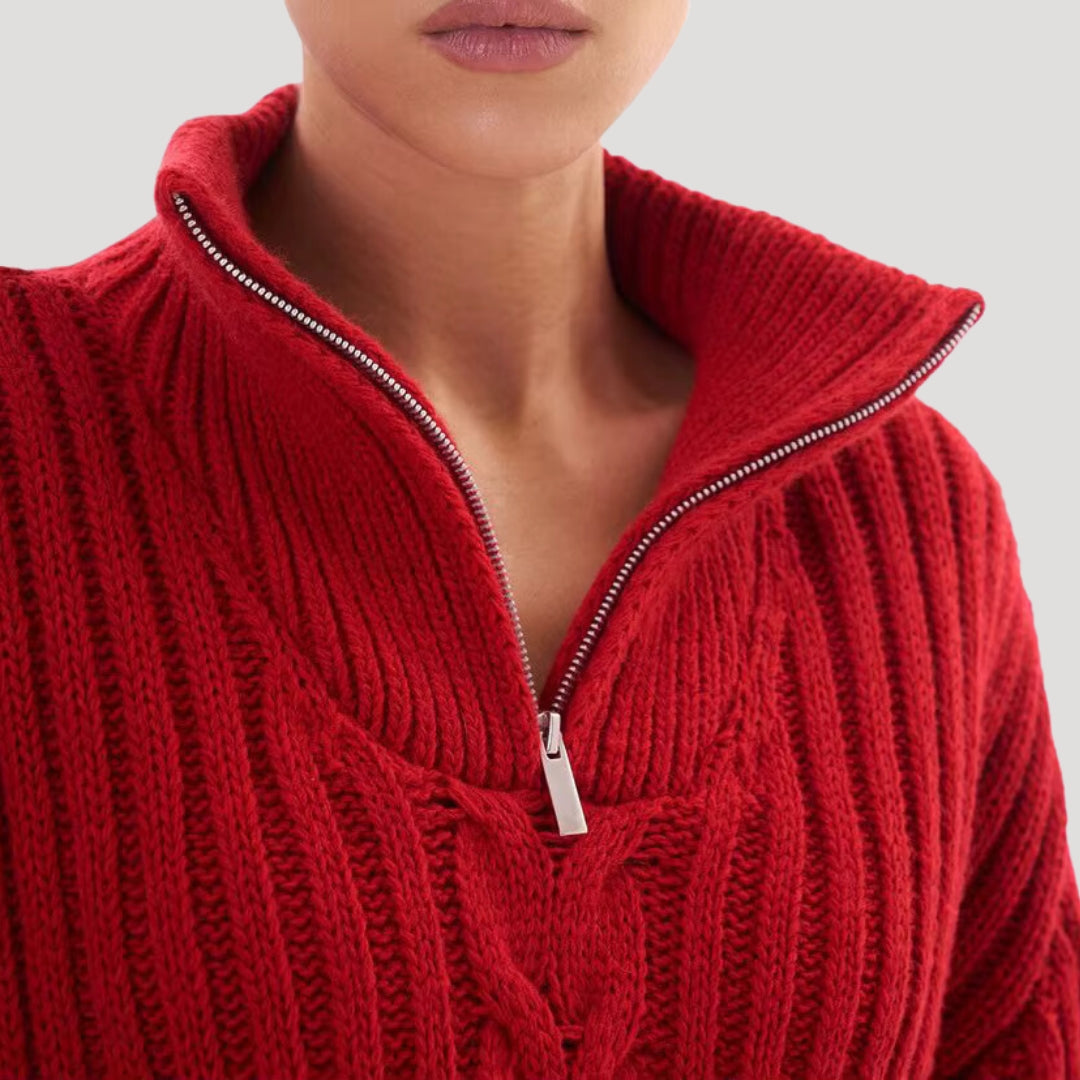 Quarter-Zip Sweater – Ribbed Knit – Sporty Casual Look