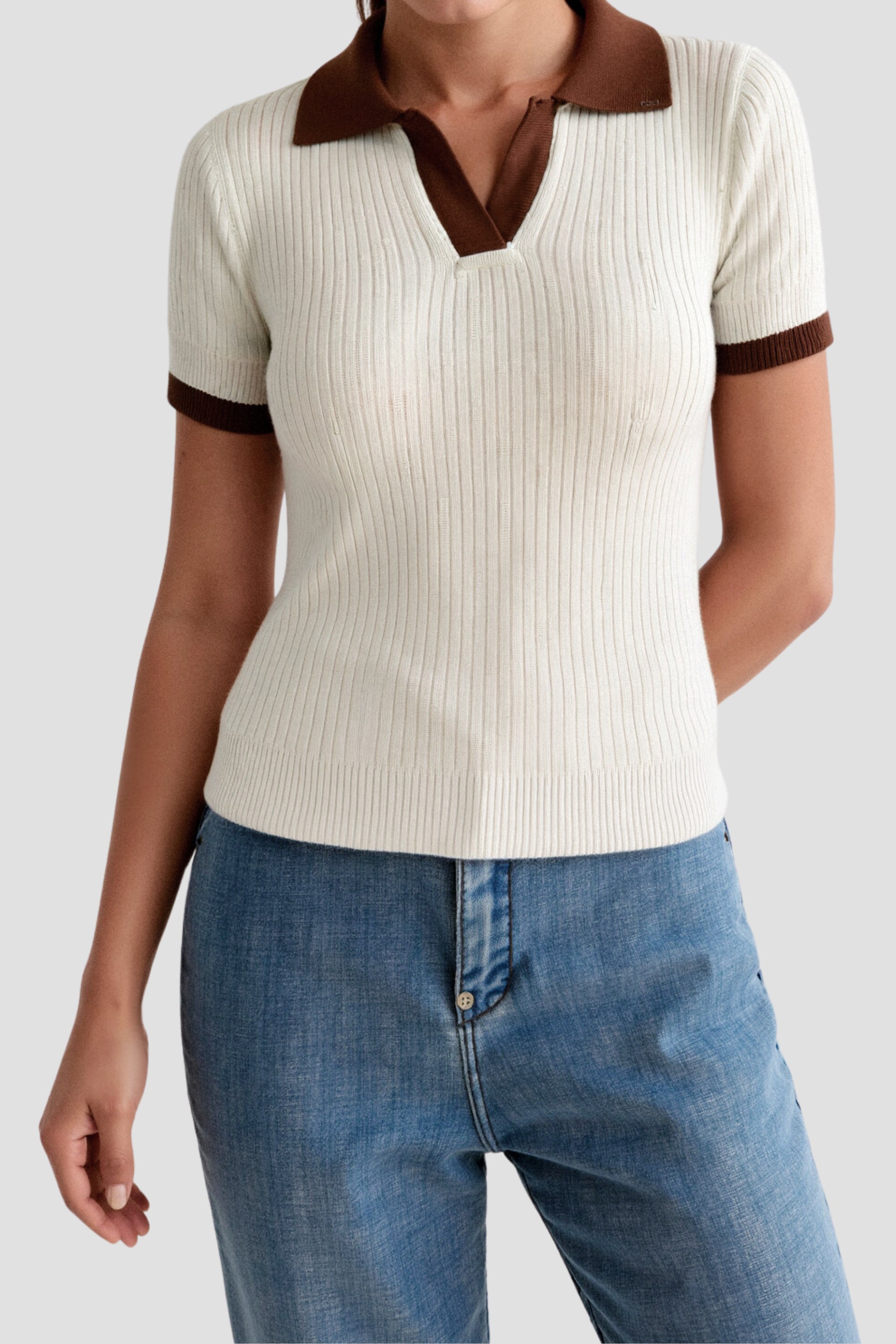 Women's Color Block Polo Shirt with Notched Collar