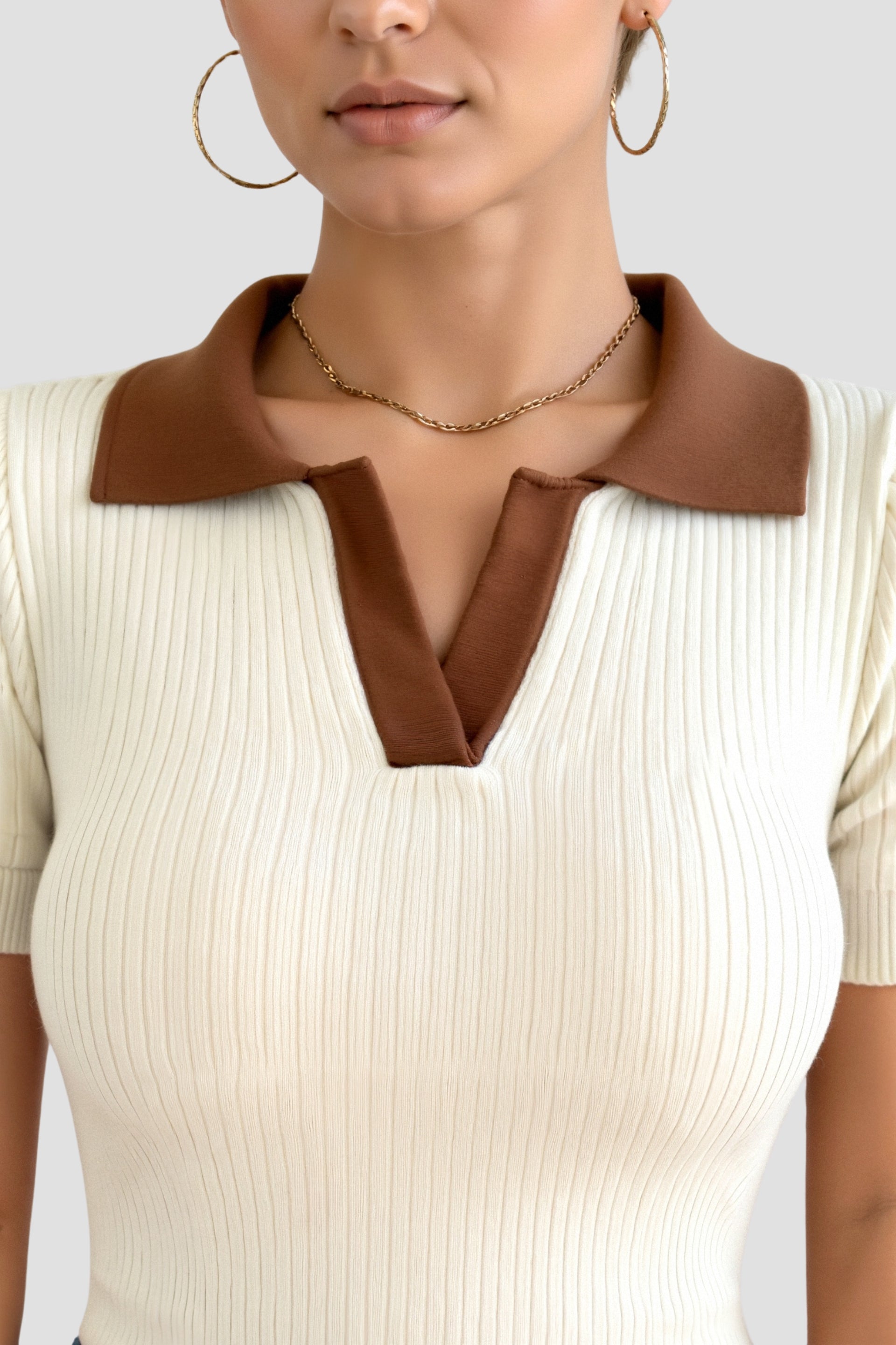 Women's Color Block Polo Shirt with Notched Collar